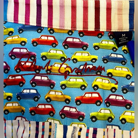 Robert Graham Striped  Mini‎ Cooper Sport Shirt Flip Cuff Striped Size M - Picture 3 of 10